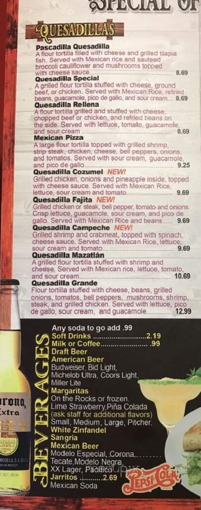 Los Tres Caminos - Marshall, IL menu_pic