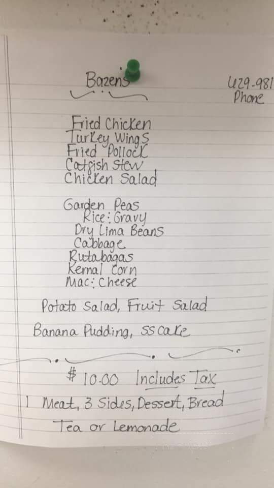 Bazen's Family Restaurant - Florence, SC menu_pic
