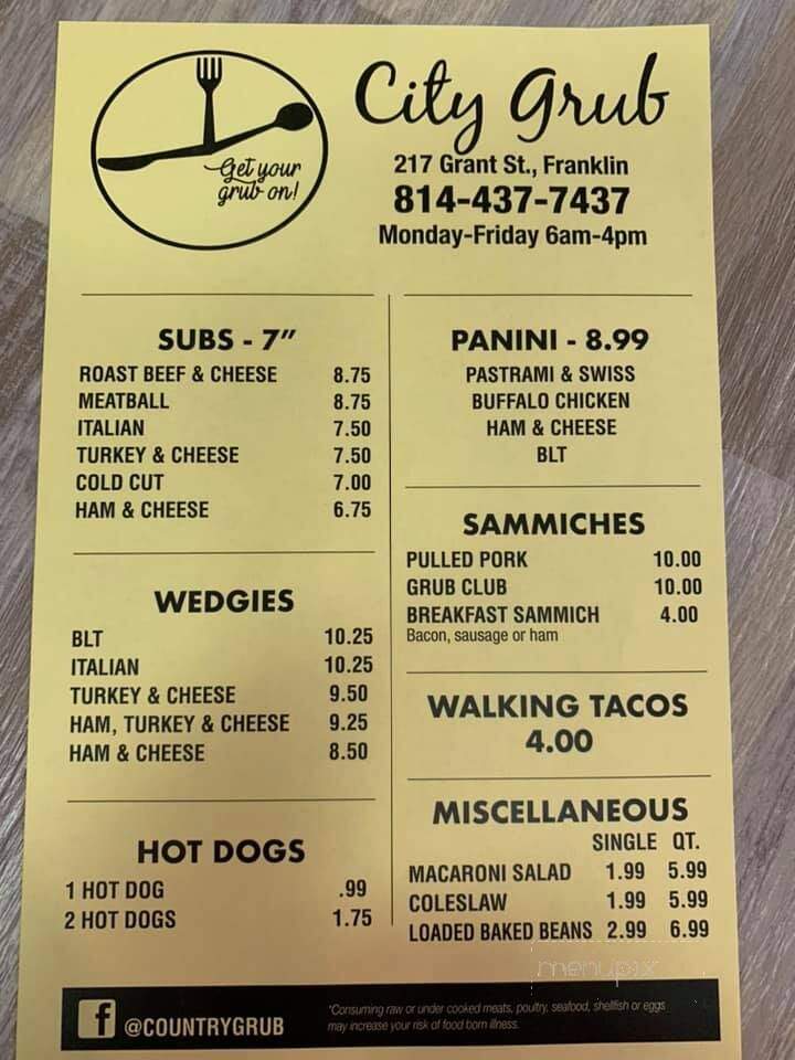 Country Grub - Polk, PA menu_pic