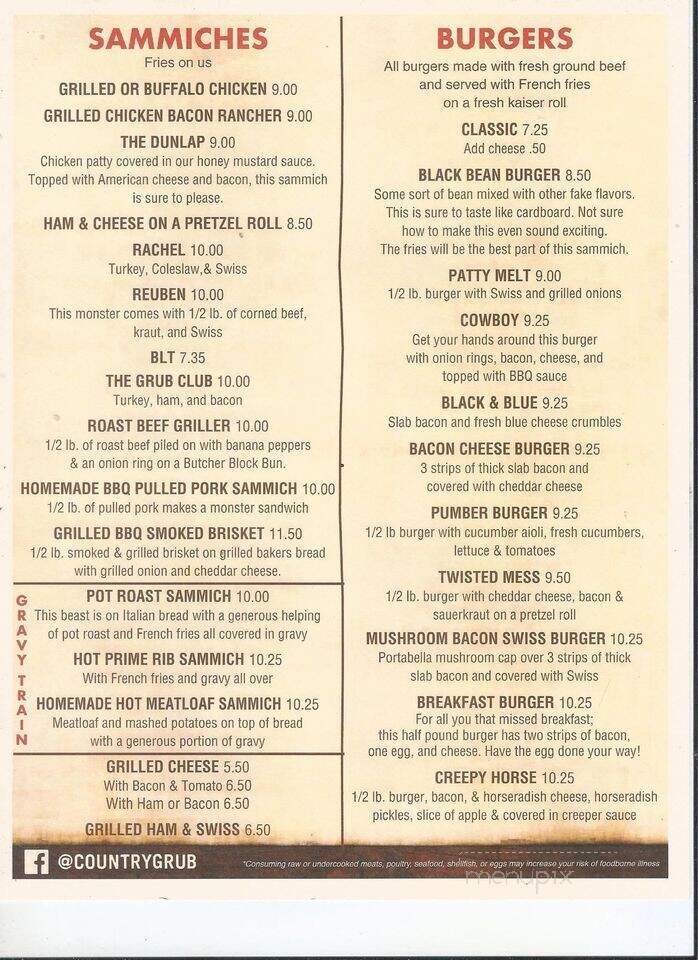 Country Grub - Polk, PA menu_pic