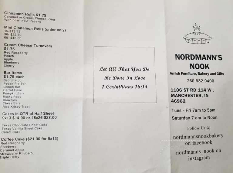 Nordmann's Nook - North Manchester, IN menu_pic