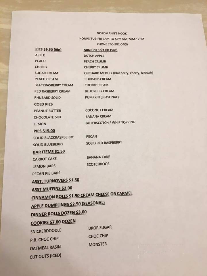 Nordmann's Nook - North Manchester, IN menu_pic