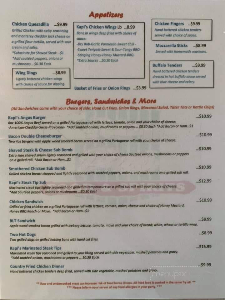 Kapi's Pub - North Uxbridge, MA menu_pic