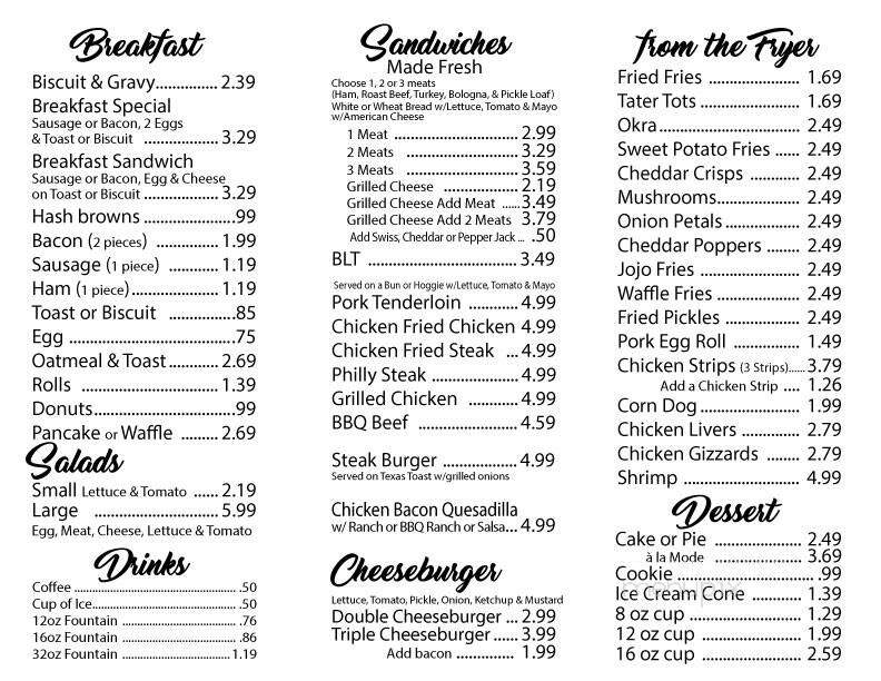 Hillbilly Gas Mart - Marionville, MO menu_pic