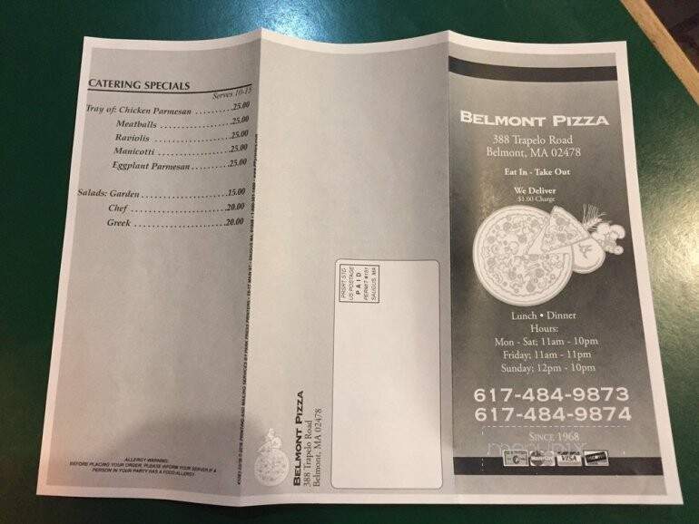 Belmont Pizza - Belmont, MA menu_pic