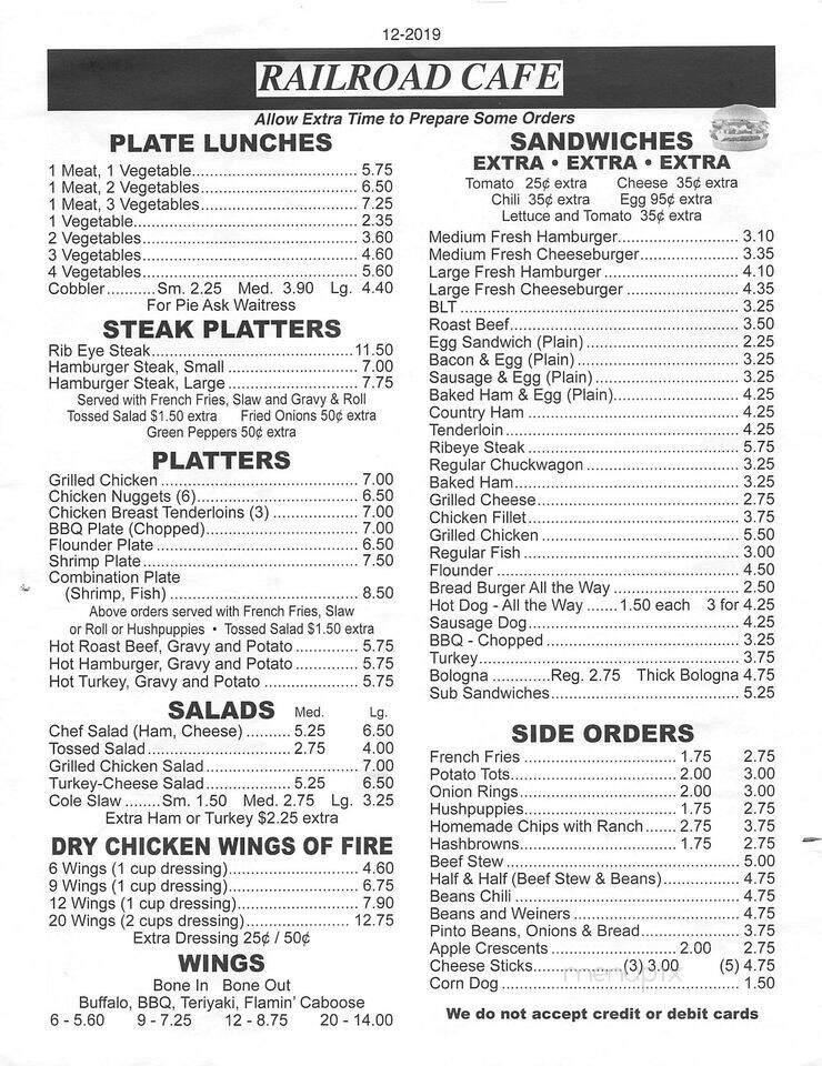 Railroad Cafe - Eden, NC menu_pic