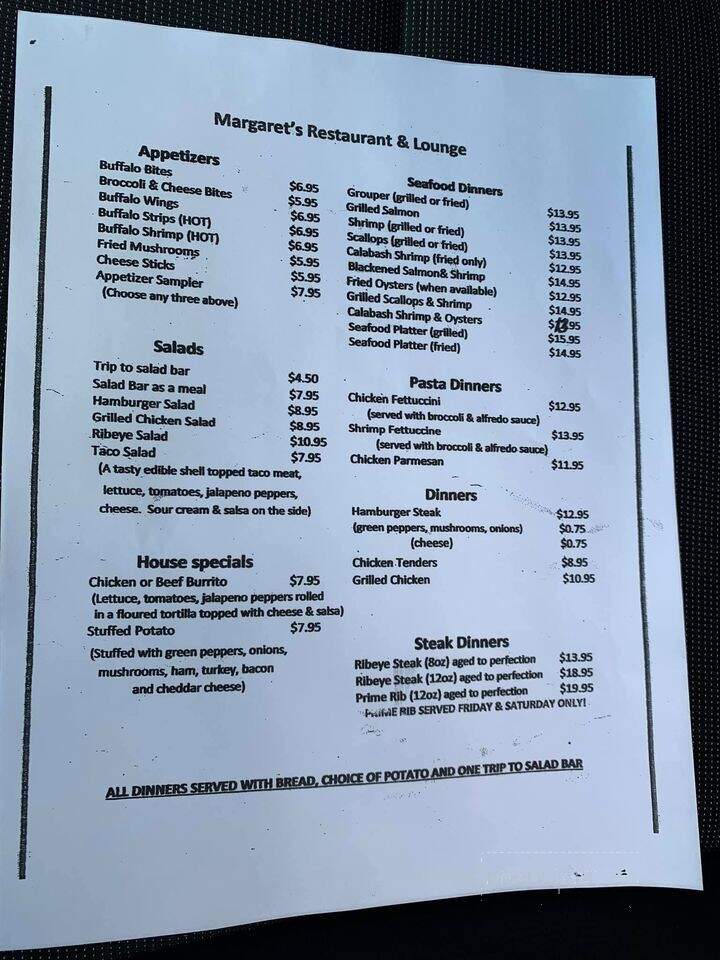Margaret's Restaurant & Lounge - Mullins, SC menu_pic