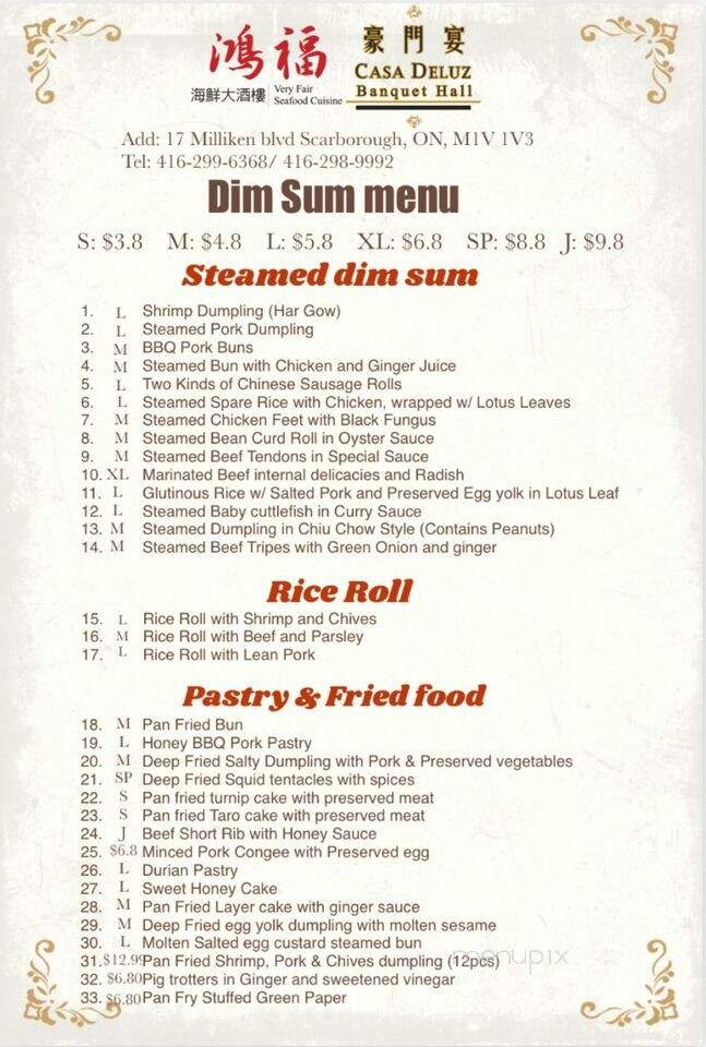 Very Fair Seafood Cuisine - Toronto, ON menu_pic