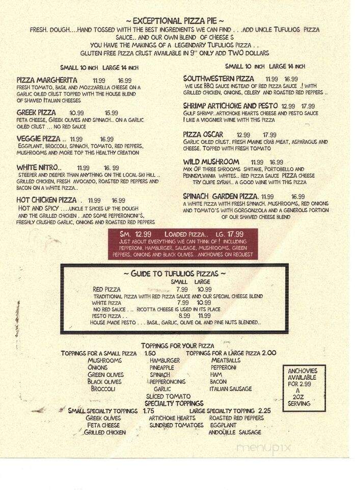Tufulio's Restaurant - Kingfield, ME menu_pic