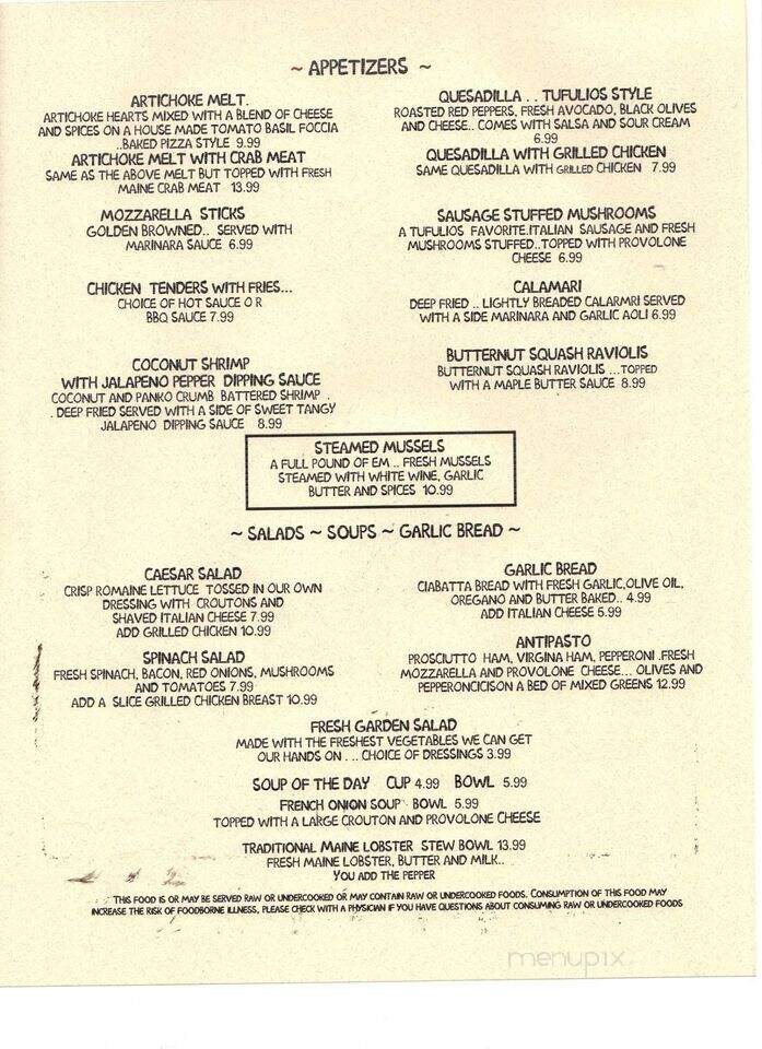 Tufulio's Restaurant - Kingfield, ME menu_pic