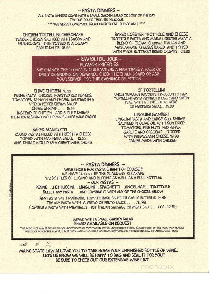 Tufulio's Restaurant - Kingfield, ME menu_pic