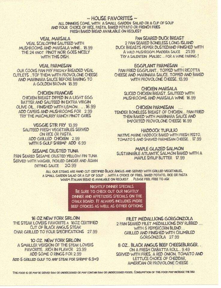 Tufulio's Restaurant - Kingfield, ME menu_pic