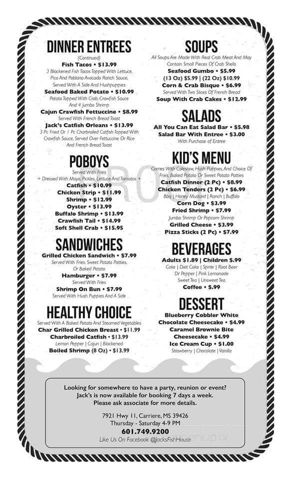 Jack's Fish House - Carriere, MS menu_pic