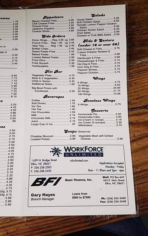 Boonville Restaurant - Boonville, NC menu_pic