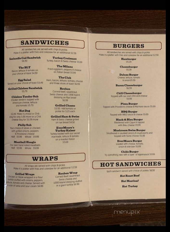 Evermoore's Restaurant & Pizza - New Bethlehem, PA menu_pic