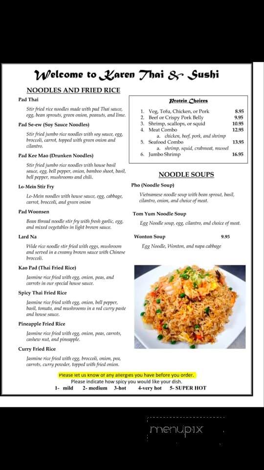 Karen Thai & Sushi - Smyrna, TN menu_pic