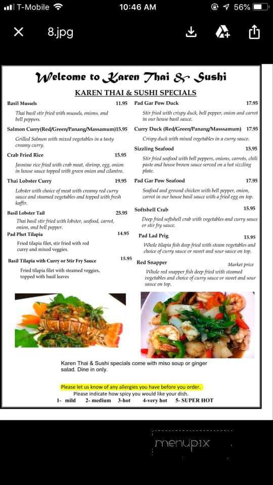 Karen Thai & Sushi - Smyrna, TN menu_pic