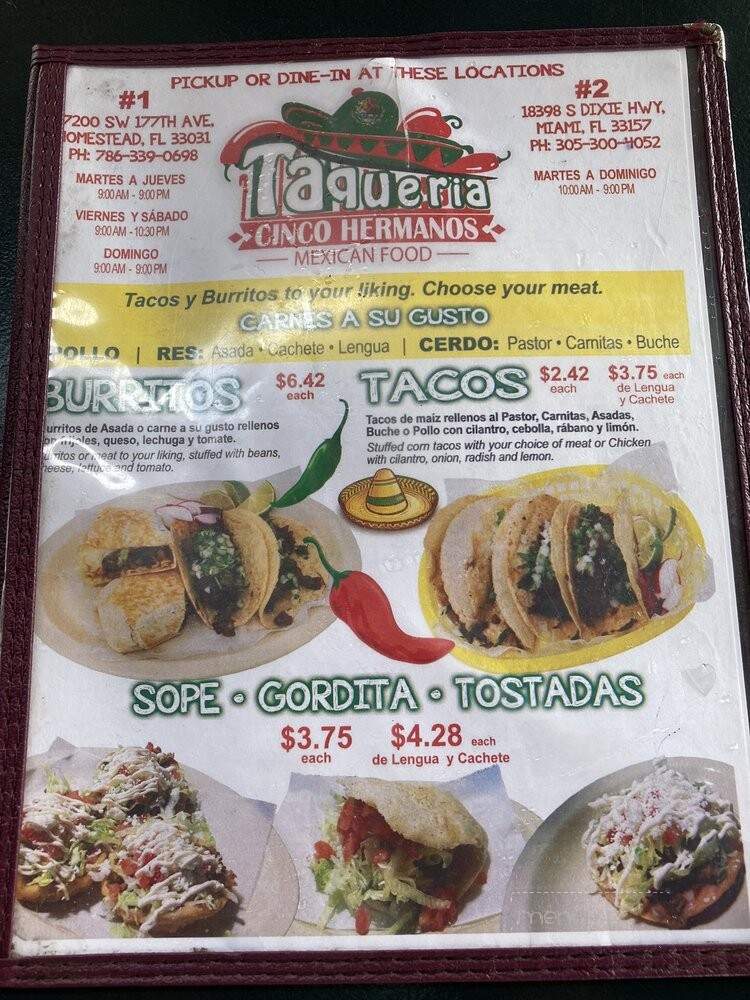Taqueria Cinco Hermanos - Homestead, FL menu_pic