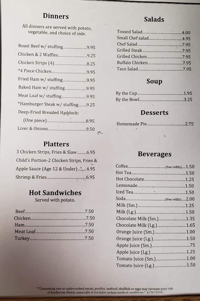 Northside Restaurant - Mount Union, PA menu_pic