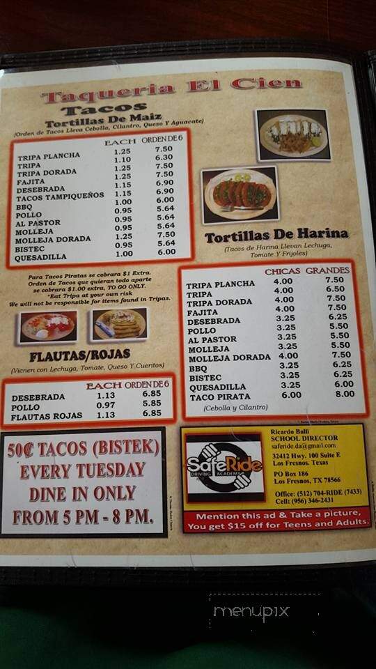 Taqueria El Cien - Los Fresnos, TX menu_pic