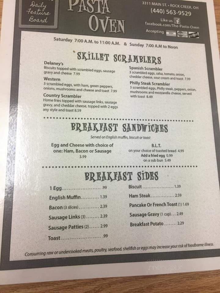 Pasta Oven - Rock Creek, OH menu_pic