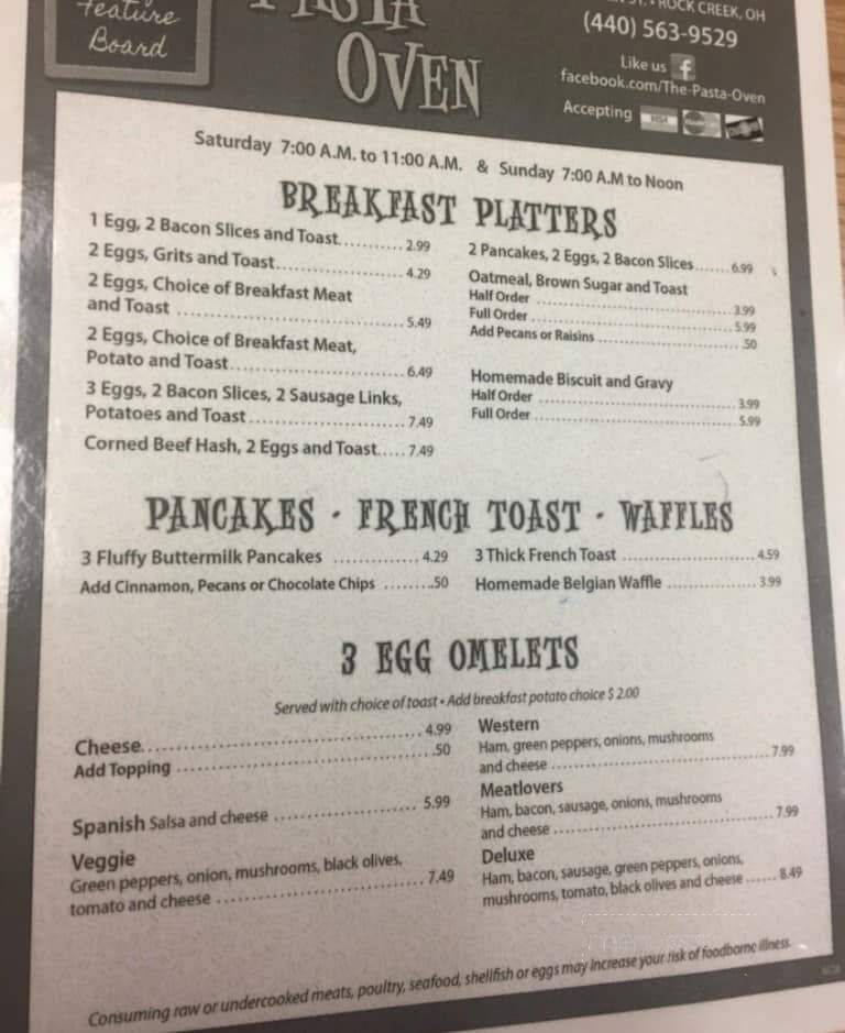 Pasta Oven - Rock Creek, OH menu_pic