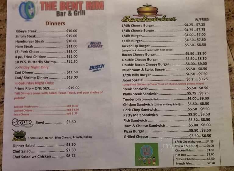 Bent Rim - Cascade, IA menu_pic