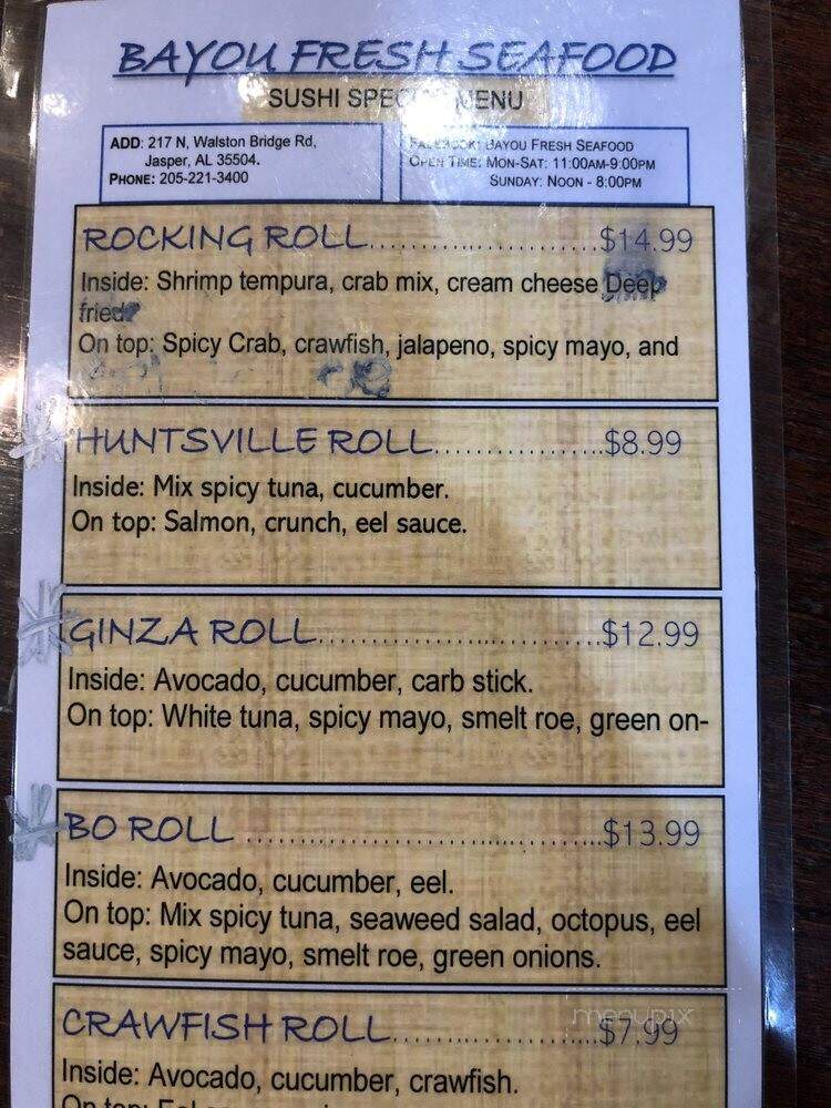 Bayou Fresh Seafood & Deli - Jasper, AL menu_pic