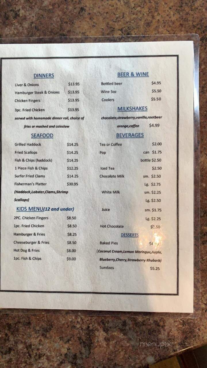 Blue Goose Restaurant & Bakery - Crapaud, PE menu_pic