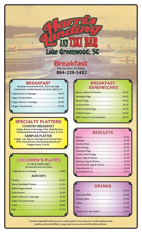 Harris Landing - Greenwood, SC menu_pic