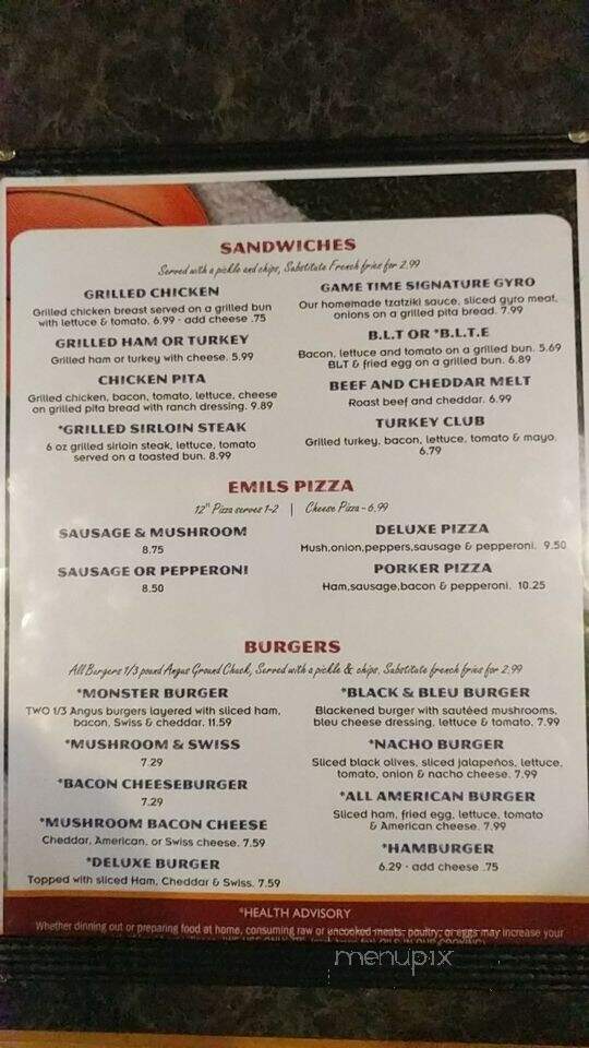 Game Time Sports Bar & Grill - Middleton, WI menu_pic