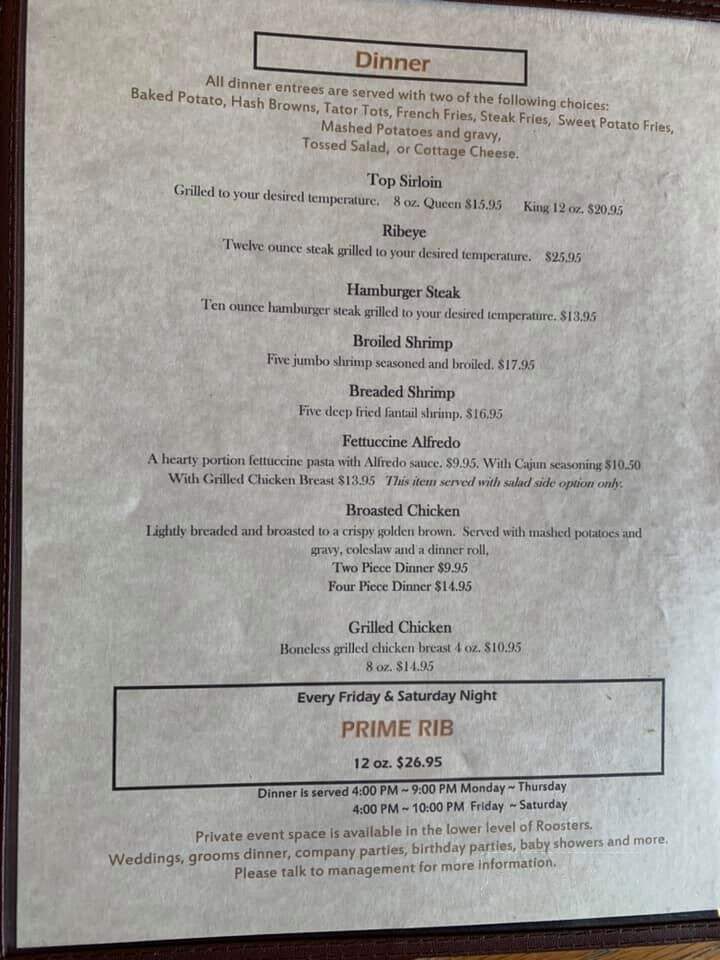 Roosters - Redfield, SD menu_pic
