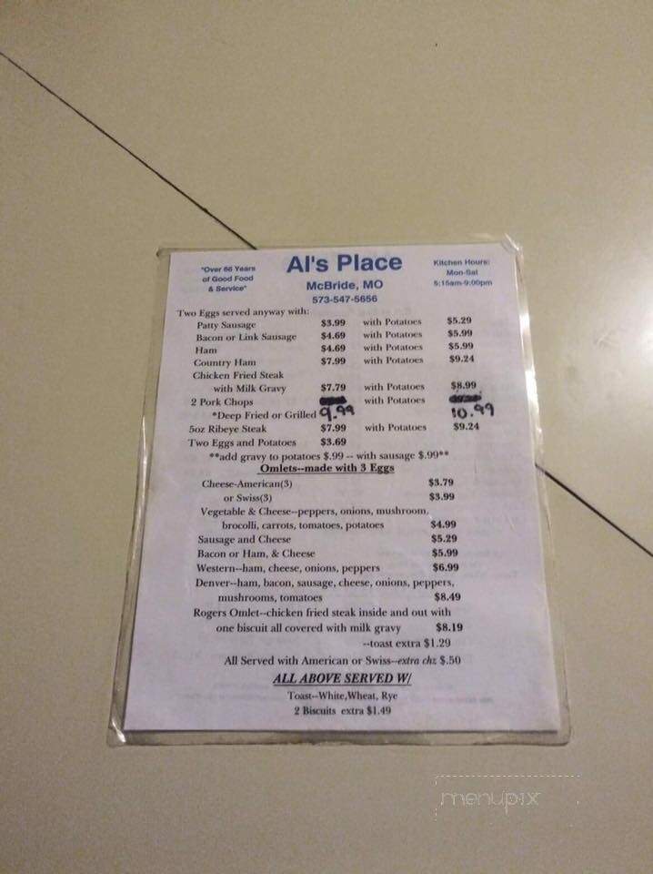 Al's Place - Mcbride, MO menu_pic