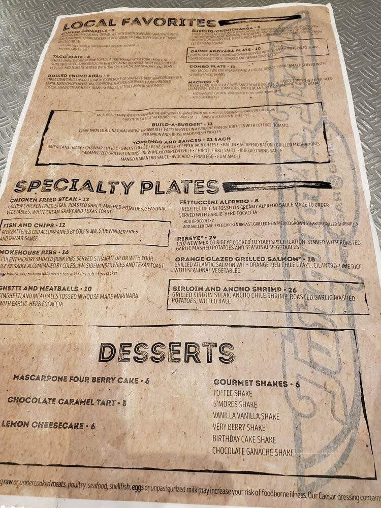 Turquoise Trail Bar and Grill - Santa Fe, NM menu_pic