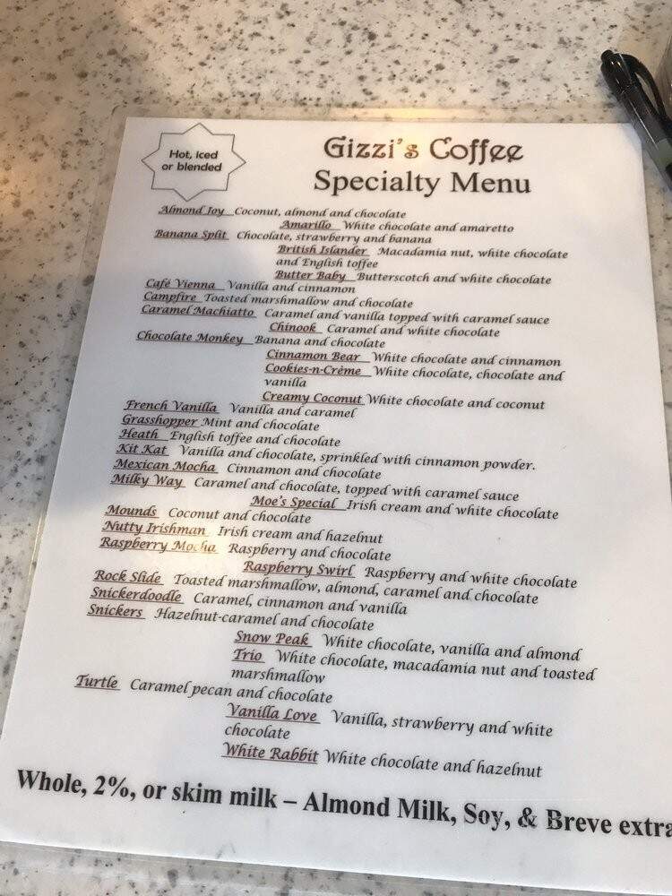Gizzi's Coffee - Box Elder, SD menu_pic