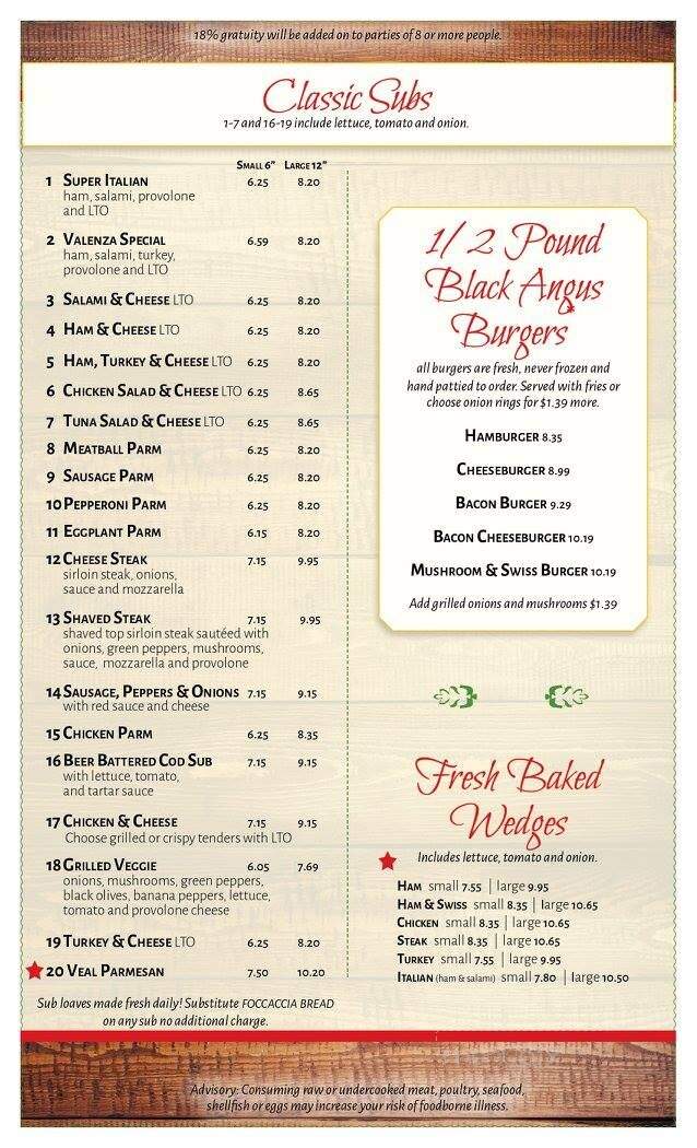 Valenza Restaurant - Meadville, PA menu_pic
