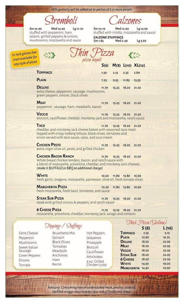 Valenza Restaurant - Meadville, PA menu_pic
