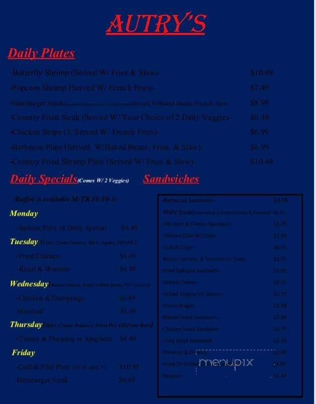 Autry's Country Kitchen - Troy, TN menu_pic