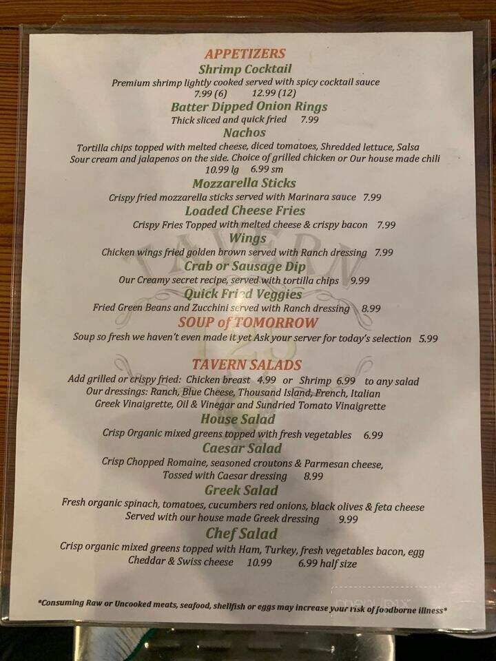 Tavern 125 - Murfreesboro, NC menu_pic