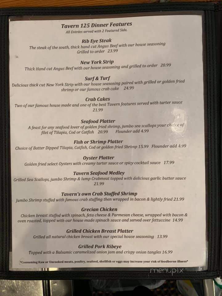 Tavern 125 - Murfreesboro, NC menu_pic