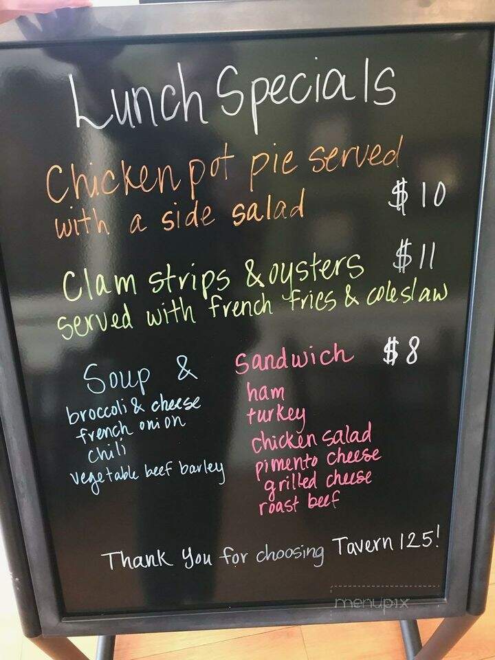 Tavern 125 - Murfreesboro, NC menu_pic