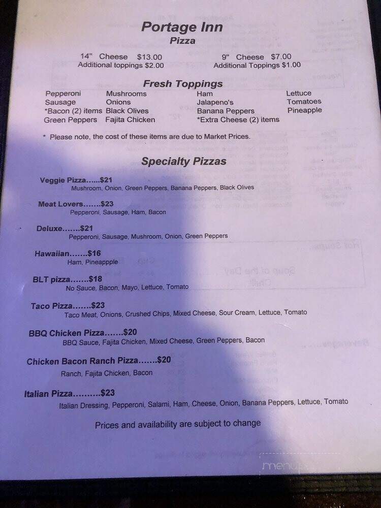 Portage Inn - Elmore, OH menu_pic