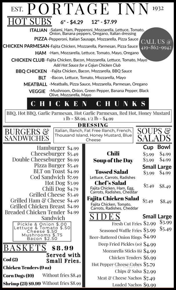 Portage Inn - Elmore, OH menu_pic