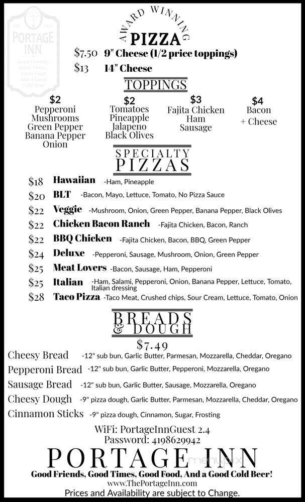 Portage Inn - Elmore, OH menu_pic