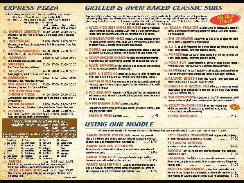 Pizza Express - Brandon, MB menu_pic