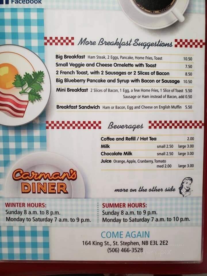 Carman's Diner - Saint Stephen, NB menu_pic