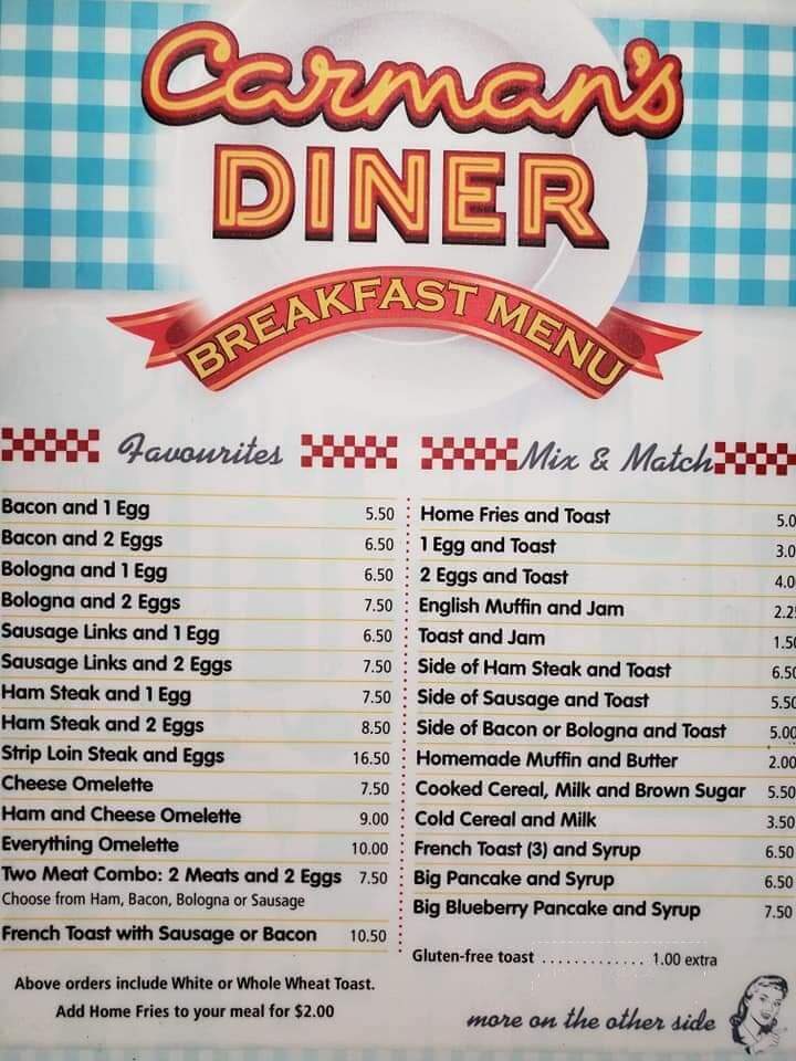 Carman's Diner - Saint Stephen, NB menu_pic