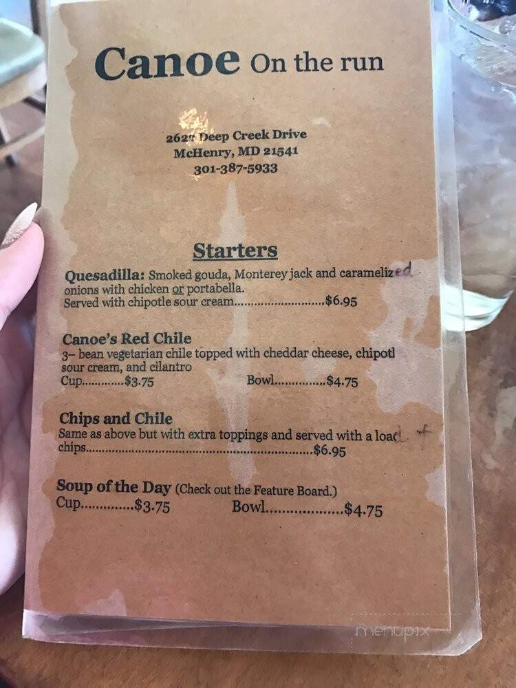 Canoe On The Run - McHenry, MD menu_pic