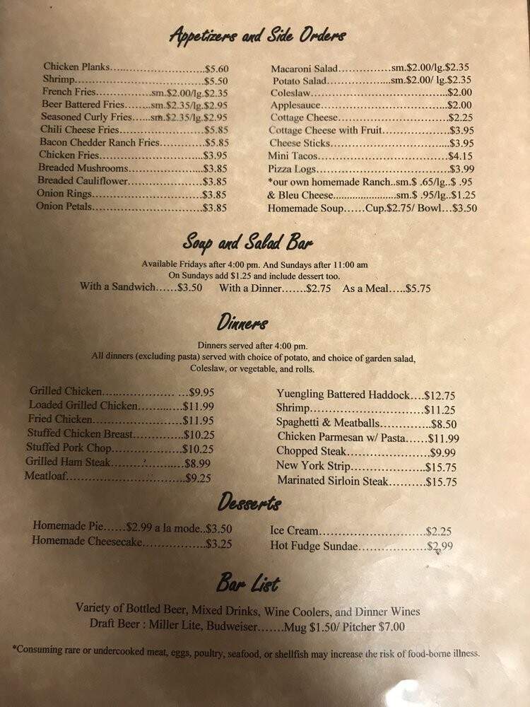 Carriage Inn - Knox, PA menu_pic