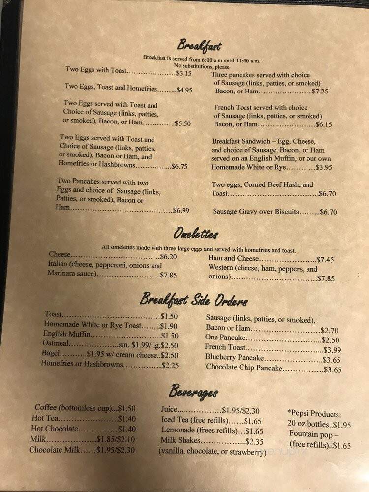 Carriage Inn - Knox, PA menu_pic